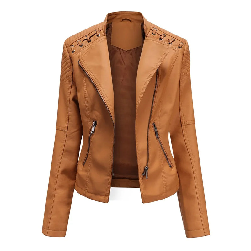 Short Brown Women's Purple Long Sleeve PU Coat, Fashion Motorcycle Women Leather Jacket, Autumn Black Lady's Jaqueta