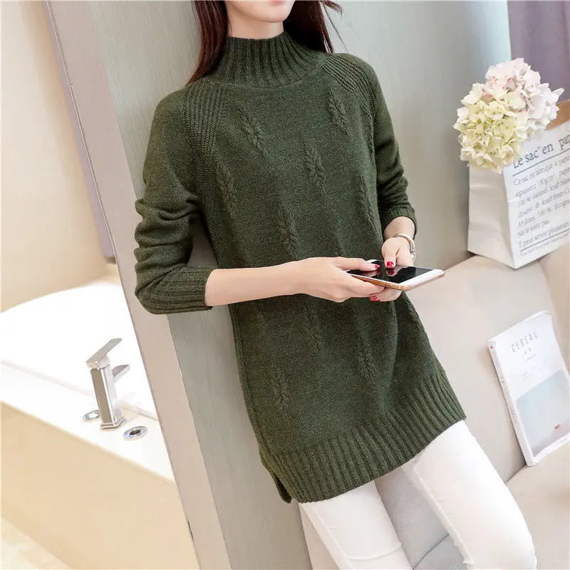 Fdfklak Korean Bottoming Shirt Women's Spring Autumn Half High Collar Knit Sweater Long-Sleeved Pullover Loose Tops Femme 2026