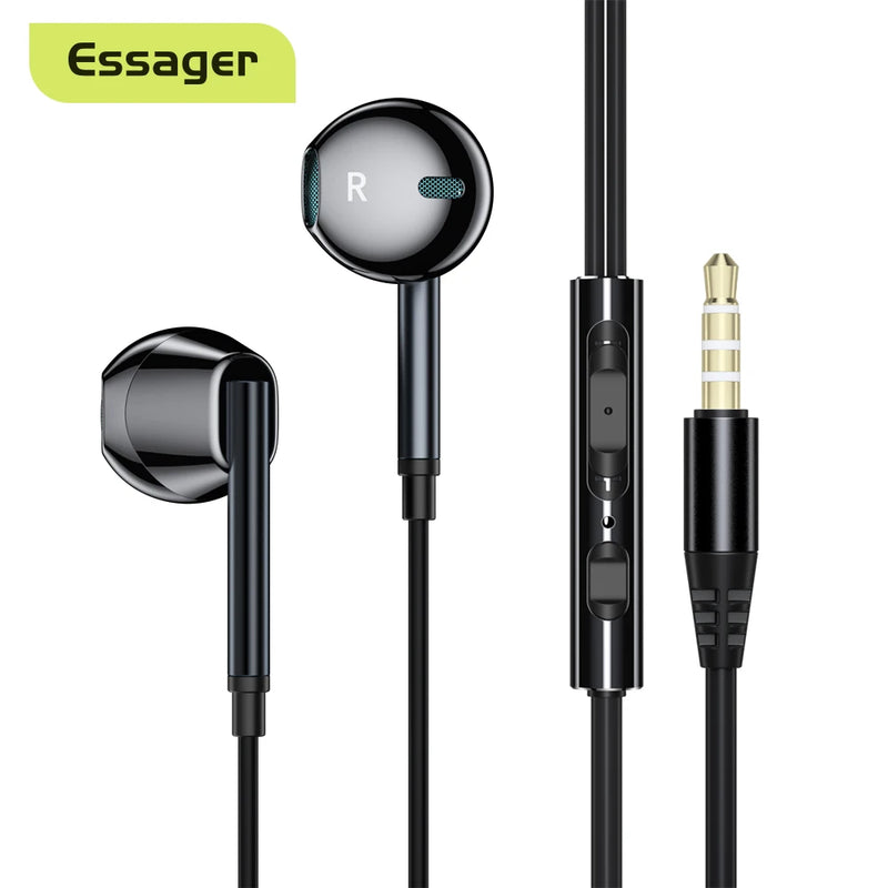 កាសស្តាប់ត្រចៀក Essager 3.5mm មានខ្សែជាមួយមីក្រូហ្វូនសម្រាប់ Xiaomi Redmi Samsung កុំព្យូទ័រថេប្លេតស្មាតហ្វូនកាសស្តាប់ត្រចៀក