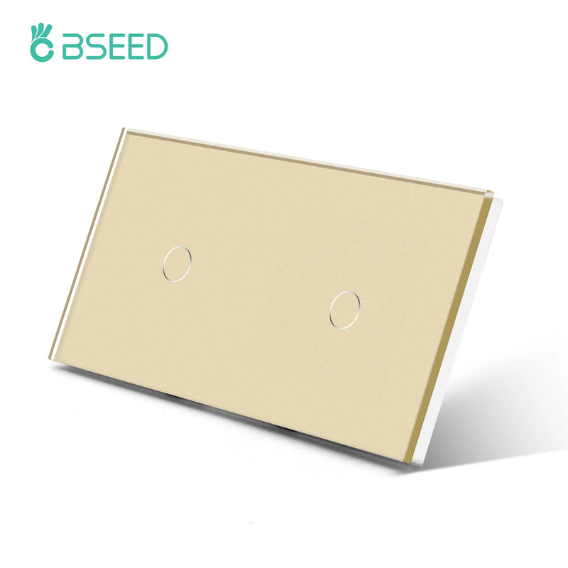 BSEED Double Light Switches Touch Sensor Wall Switch Glass 2Gang 1Way Switches Dark Blacklight White Black Golden 300W/Gang