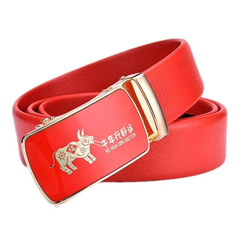 Red Automatic Buckle Belt for Both Men and Women Fashion Hot Seller Belts 100cm - 120cm 130cm Man Cinturon