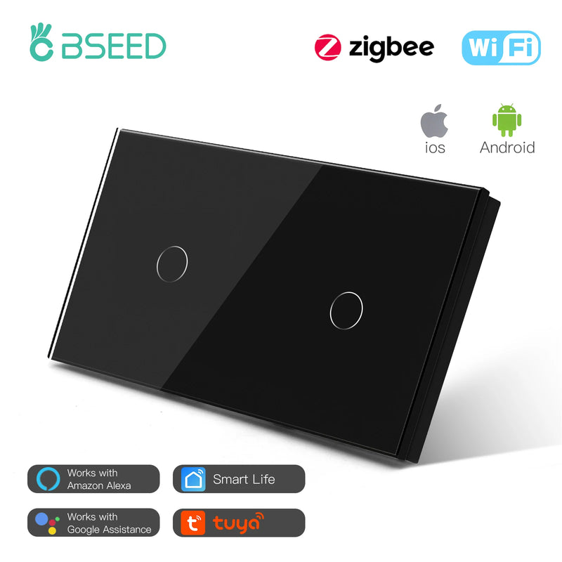 BSEED Zigbee Light Switches Double Smart Switch Touch Sensor Switch No Neutral Tuya Smart Life Alexa Control Home Improvement