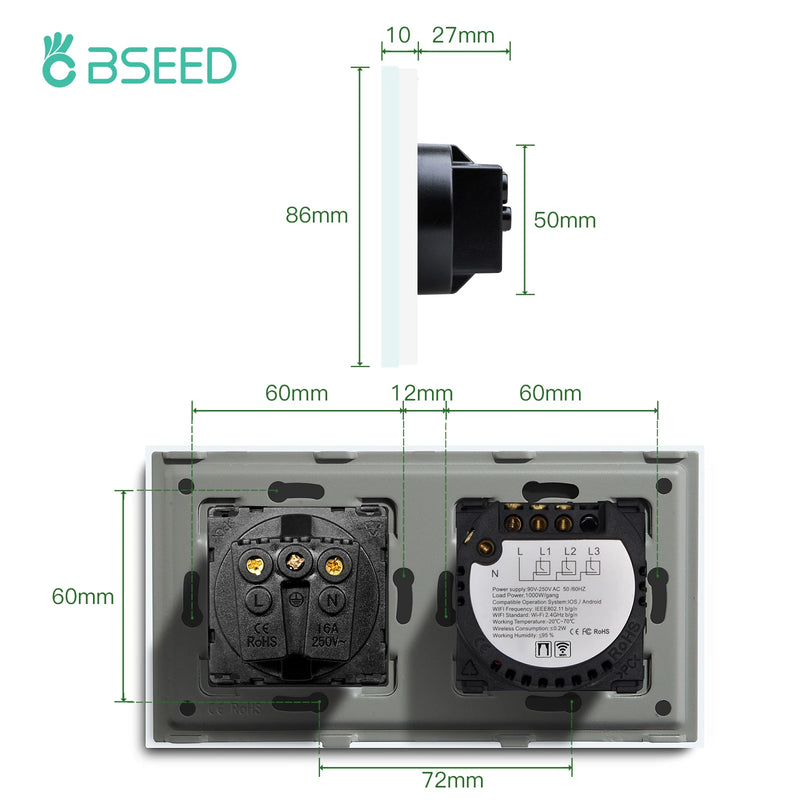 BSEED Wifi Touch Roller Shutter Switch With EU Standard Wall Socket USB Type-C Smart Wireless Blinds Switch Tuya Alexa Control