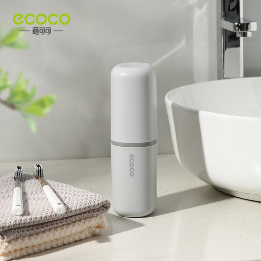 ECOCO Portable Travel Toothbrush Toothpaste Holder Plastic Double Washing Cup High Capacity For Towel Travel Storage Box Case Gray