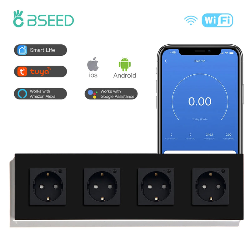 BSEED EU Electrical Wifi Smart Socket Wall Plug With Power Monitor Timing Function Tuya Alexa Smart Home Wireless Control 16A