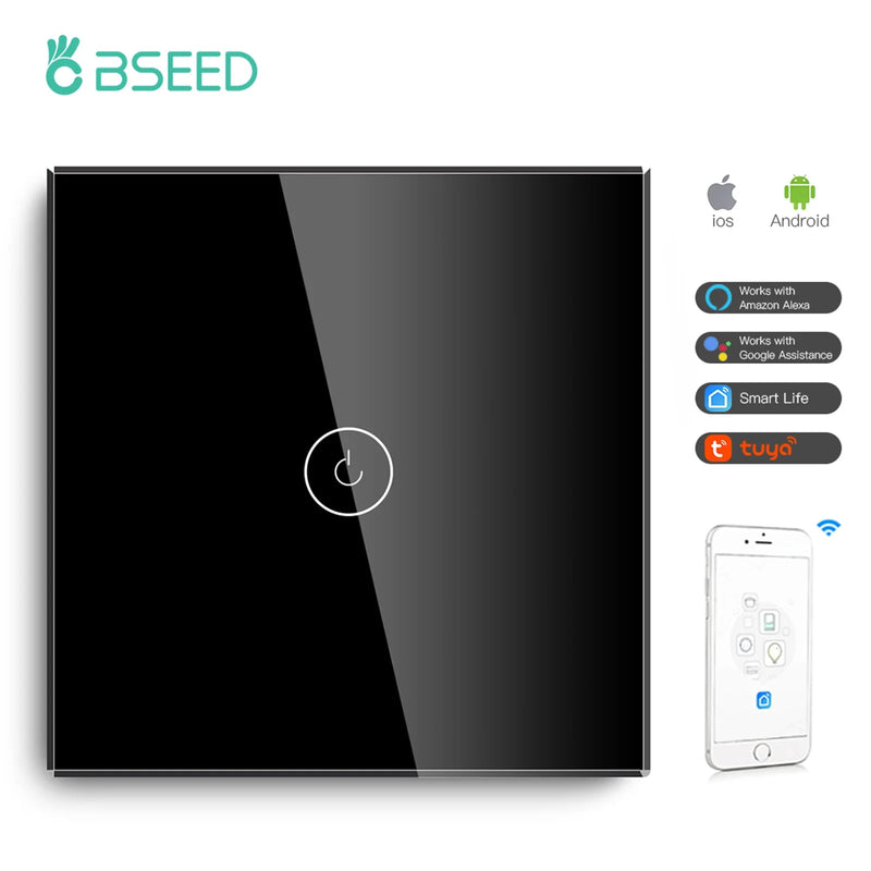 BSEED WIFI Wall Switches Smart Touch Screen LED Light Switches 1/2/3Gang 1/2/3Way Google Alexa App Power Switches Neutral Wire