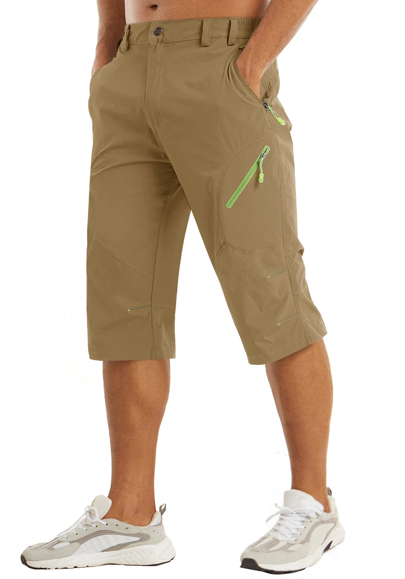 TACVASEN Below Knee Length Summer Waterproof Shorts Mens Quick Drying 3/4 Capri Pants Hiking Walking Sports Outdoor Nylon Shorts