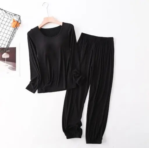 Spring Autumn Sleepwear Women New Modal Cotton Pajamas Set Bra Padded Long Sleeve Trousers Two Piece Suit Comfortable Home Wear
