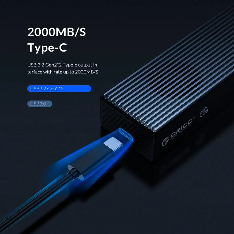 ORICO 20Gbps M.2 NVME SSD Case with Built-in Cooling Fan Type-C M2 NVME SSD Enclosure For M.2 NVME 2230 2242 2260 2280 SSD