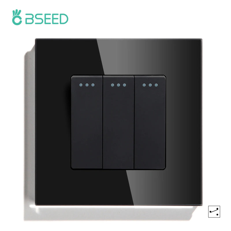 BSEED  Mechanical Light Switch Wall Power Switch On Off Switch Button Lamp Switch 1/2/3Gang 2Way With Glass Frame Home Switch