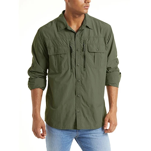 TACVASEN Summer Cargo Shirts Men's Mesh Breathable Long Sleeve Multi-Pockets Work Shirts Quick Dry Hiking Fishing Shirt Outdoor