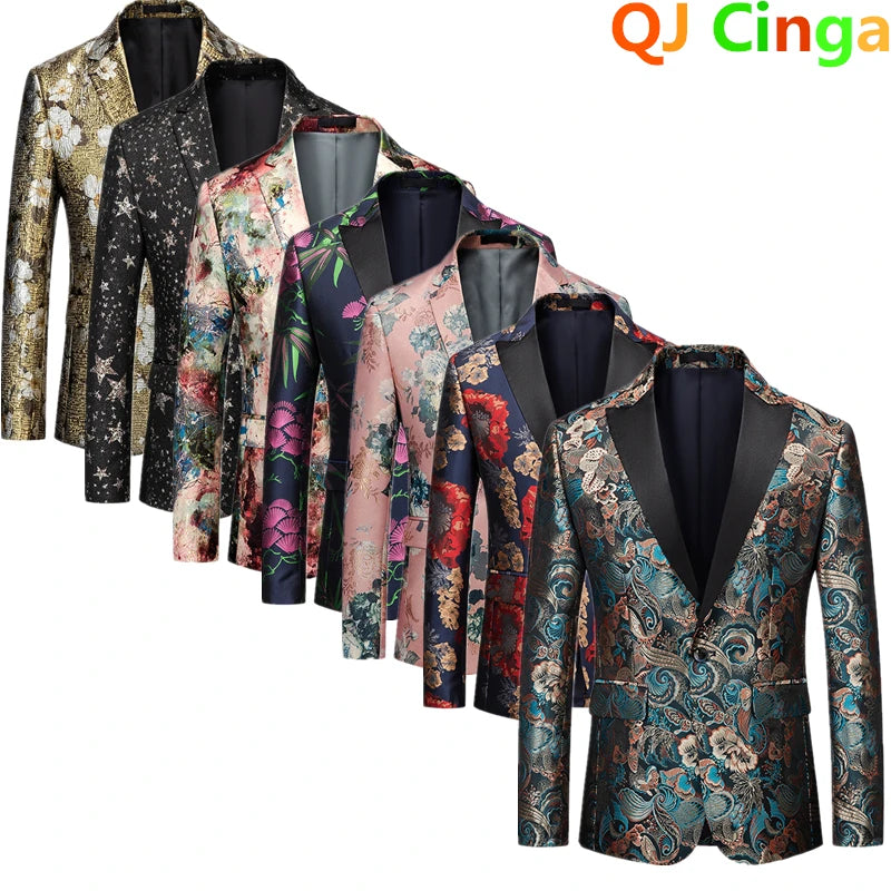 2026 New Men's Long Sleeve Printed Suit Jacket, Fashion Trim Dress Coat, Wedding Business Blazer Masculino Asian Size