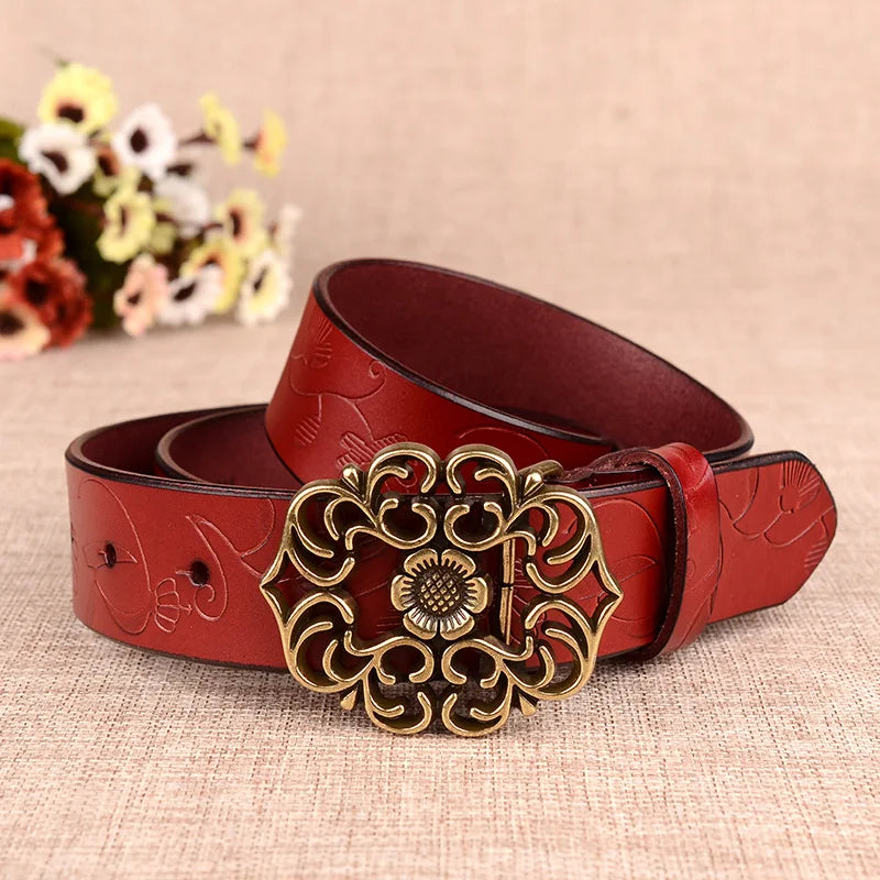 Sunflower Pattern Needle Buckle Belt Women Brown Fashion Business Women's Belts White Black Cinturon Red Yellow