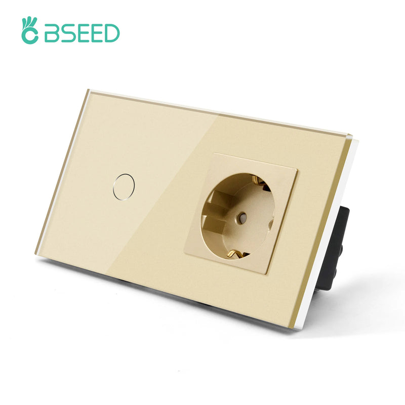 BSEED Touch Light Switch Wall EU Socket 1/2/3Gang 1Way Touch Switch Power Outlet Max.Load 300W/Gang Glass Panel Wall Switch