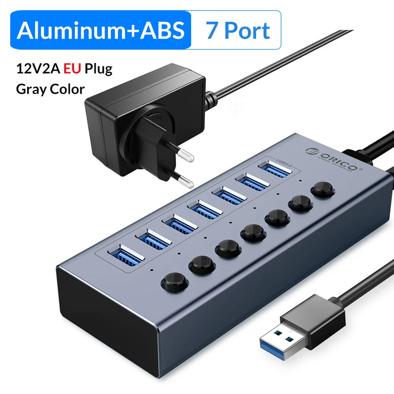 ORICO Powered USB 3.0 HUB 7/10/13/16 Ports USB Extension with On/Off Switches 12V Power Adapter Support BC1.2 Charging Splitter