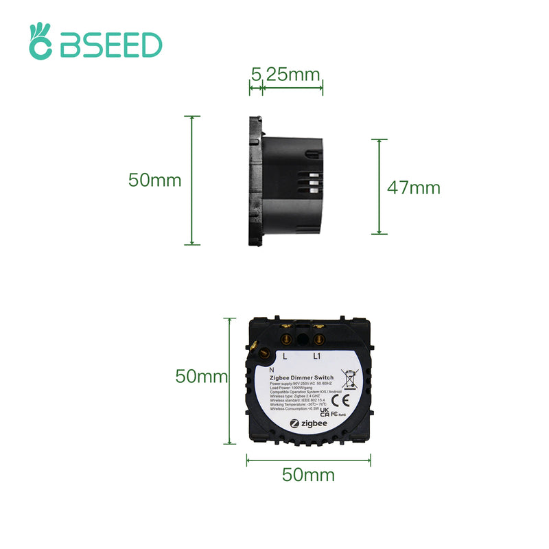 BSEED Zigbee Switch 1/2/3Gang Smart Dimmer Curtain Switch DIY Function Part Tuya Google Home App Wireless Control With Neutral