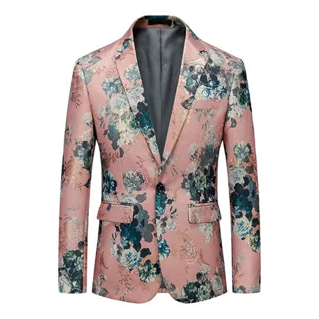 2026 New Men's Long Sleeve Printed Suit Jacket, Fashion Trim Dress Coat, Wedding Business Blazer Masculino Asian Size