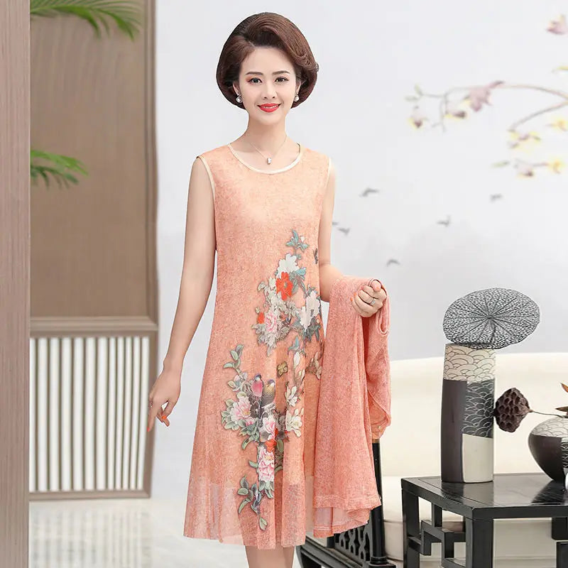 ឈុតរ៉ូបរដូវក្តៅ 2 ដុំ ធ្វើពីកប្បាស លីនីន សម្រាប់ស្ត្រី ទំហំ 3XL 4XL 5XL រ៉ូបមីឌី សម្រាប់ពិធីជប់លៀង រ៉ូបបែបវីនថេច ឆើតឆាយ