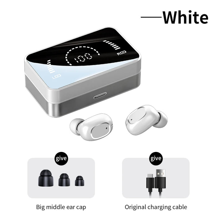 MC T5 Women Bluetooth Headphones TWS Wireless Earphones Mirror Design Sports Earbuds With Microphone Gaming Headset White CHINA