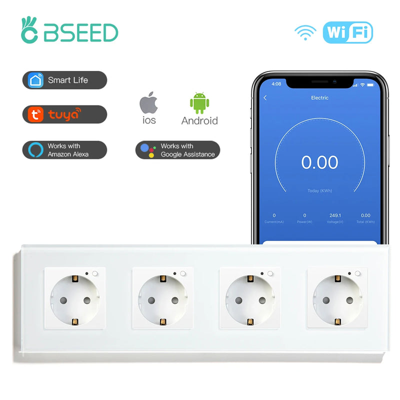 BSEED EU Electrical Wifi Smart Socket Wall Plug With Power Monitor Timing Function Tuya Alexa Smart Home Wireless Control 16A
