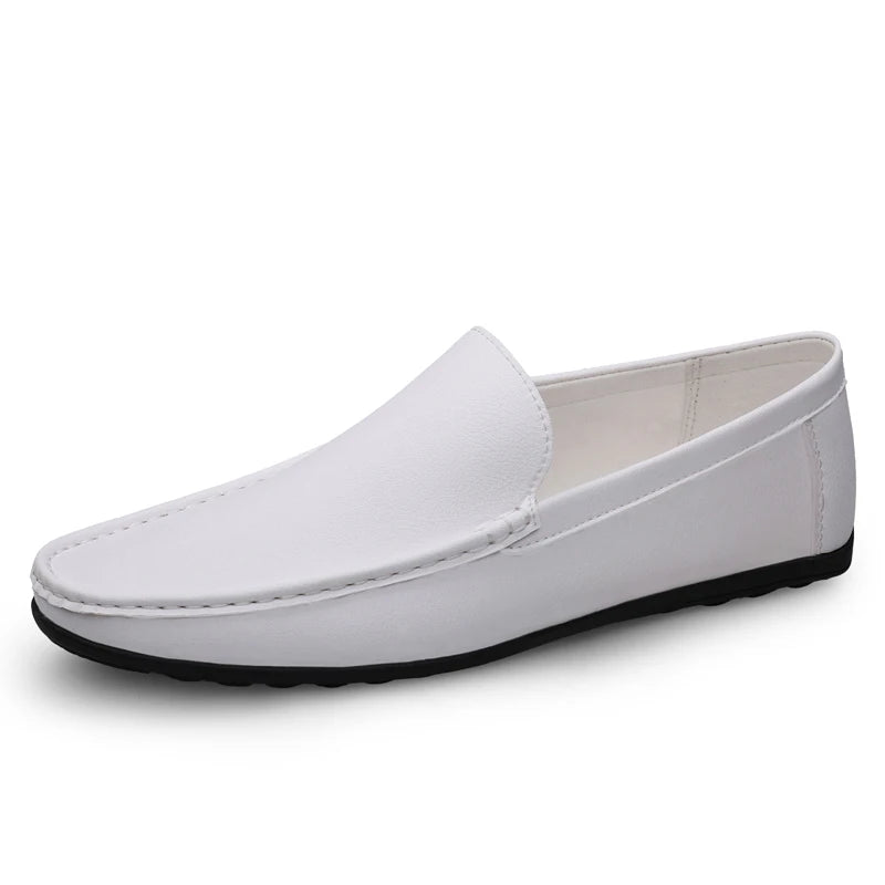 Spring Autumn Men's Casual Leather Shoes For Men Black White Solid Slip-On Plus Size Dropshipping 46 47