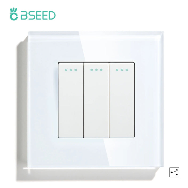 BSEED  Mechanical Light Switch Wall Power Switch On Off Switch Button Lamp Switch 1/2/3Gang 2Way With Glass Frame Home Switch
