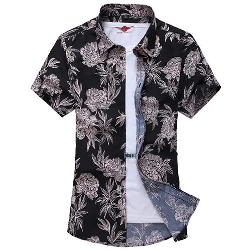 2026 Summer White Printed Short Sleeved Shirt for Men, Hawaii Rose Flower Shirts Hawaiian Vacation Camisa Chemise Big Size S-7xl