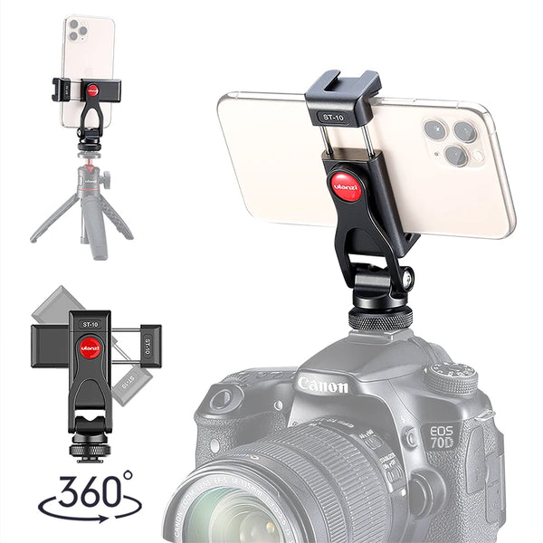 ULANZI ST-10 បង្វិល 360 ដឺក្រេ ដែកសម្រាប់ដាក់ជើងកាមេរ៉ា ជាមួយស្បែកជើងត្រជាក់ សម្រាប់មីក្រូហ្វូន ពន្លឺ Canon Nikon Sony DSLR កាមេរ៉ា ស្មាតហ្វូន