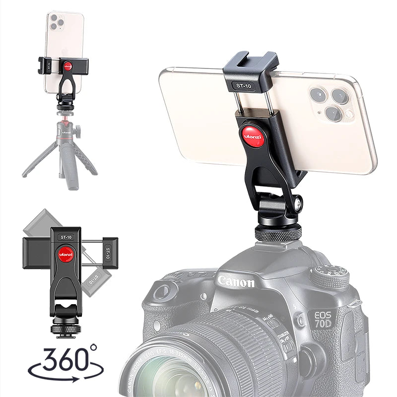 ULANZI ST-10 បង្វិល 360 ដឺក្រេ ដែកសម្រាប់ដាក់ជើងកាមេរ៉ា ជាមួយស្បែកជើងត្រជាក់ សម្រាប់មីក្រូហ្វូន ពន្លឺ Canon Nikon Sony DSLR កាមេរ៉ា ស្មាតហ្វូន