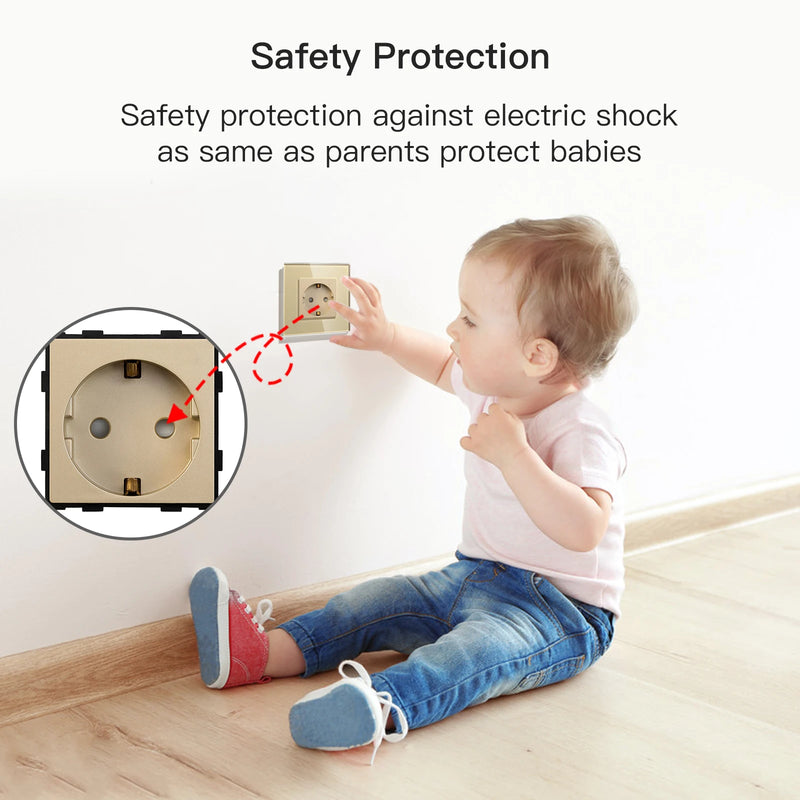BSEED EU Wall Sockets Single Power Outlet Double Glass Frame USB Type-C Charge Ports Triple Socket Plugs Kids Protection 16A