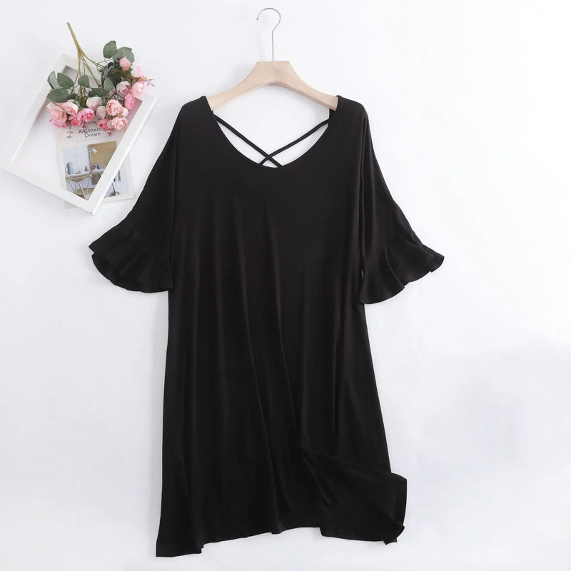New Nightgowns Women Loose Modal Summer Dress Beautiful Back Flared Sleeves Sexy Nightshirt Large Size Ladie's Nightdress