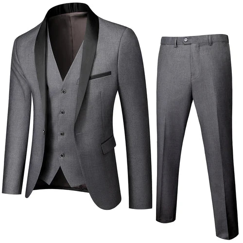 Men's Blue Suit 3-Pieces, Business Wedding Terno Masculino, Fashion Slim Fit Costume Homme, Black Red Gray, Asian Size M-4XL 5XL