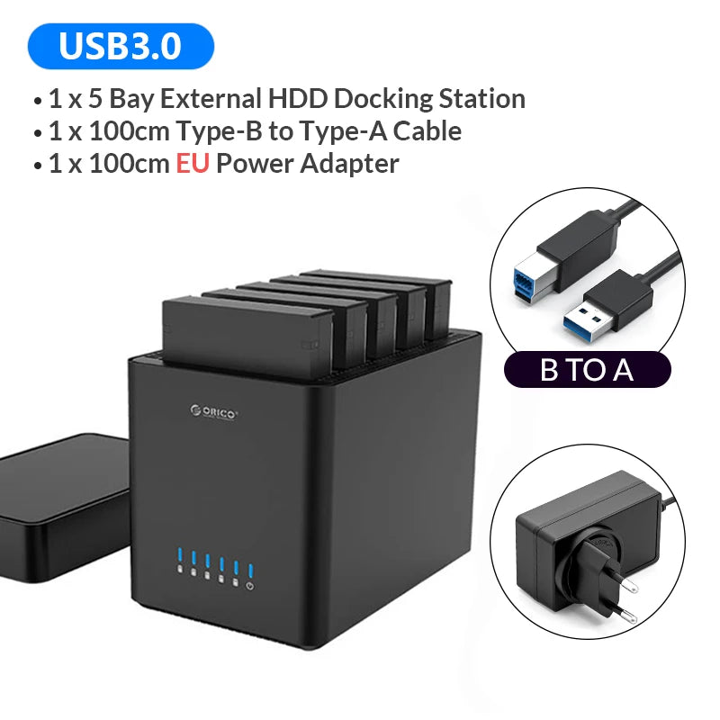 ORICO DS Series 5 Bay 3.5 inch USB Hard Drive Enclosure Magnetic-type SATA to USB3.0/Type-C HDD Case for Altcoins Mining