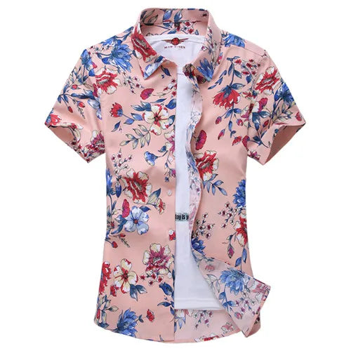 2026 Summer White Printed Short Sleeved Shirt for Men, Hawaii Rose Flower Shirts Hawaiian Vacation Camisa Chemise Big Size S-7xl