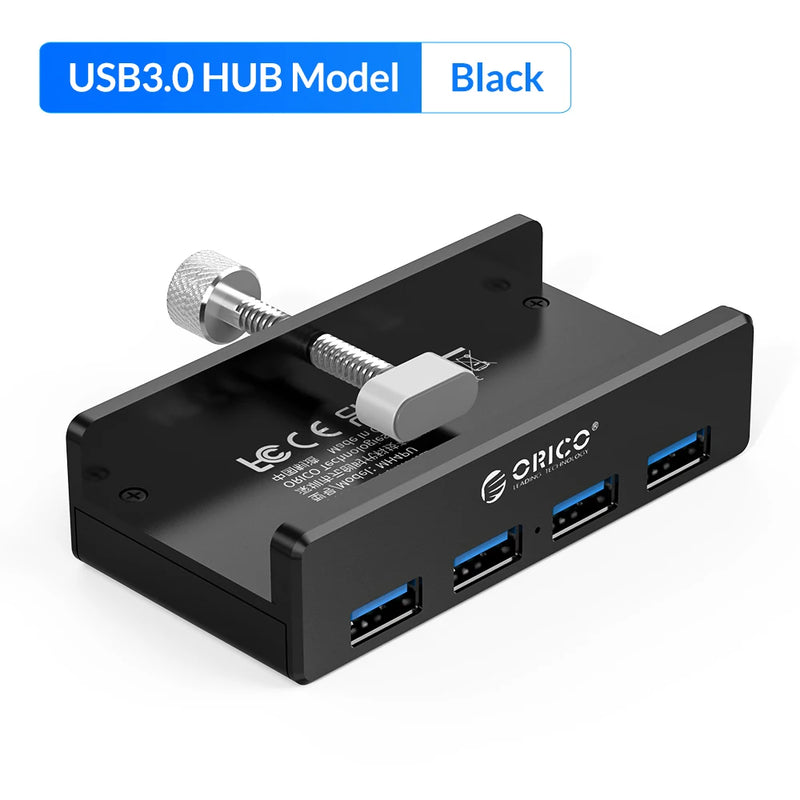 ORICO Aluminum 4 Ports USB 3.0 Clip HUB with Power Supply High Speed 5GBPS Data Transmission for MAC OS PC (MH4PU-P)