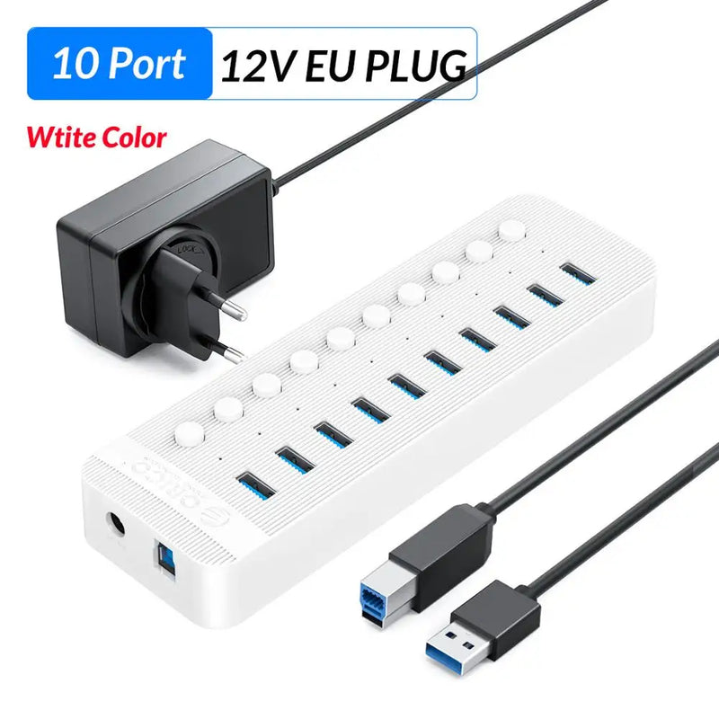 ORICO Industrial USB 3.0 HUB 7/10/13/16 ABS USB OTG Splitter On/Off Switch With 12V Power Adapter Support Charger For Computer