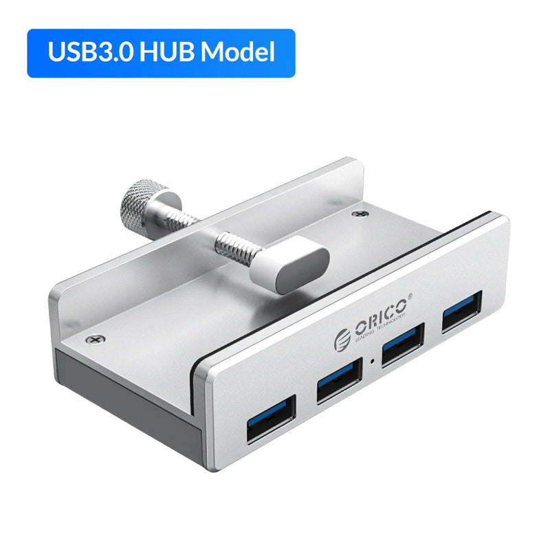 ORICO Aluminum 4 Ports USB 3.0 Clip HUB with Power Supply High Speed 5GBPS Data Transmission for MAC OS PC (MH4PU-P)