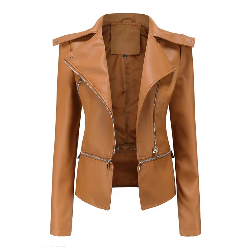 2026 New Women Black Faux Leather Jacket, Casual Zipper Decoration Biker Coat, Female Casual Solid Short Outwear S-3XL