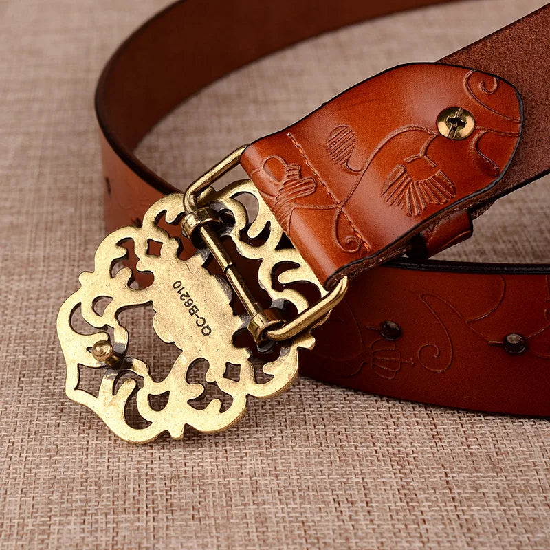 Sunflower Pattern Needle Buckle Belt Women Brown Fashion Business Women's Belts White Black Cinturon Red Yellow