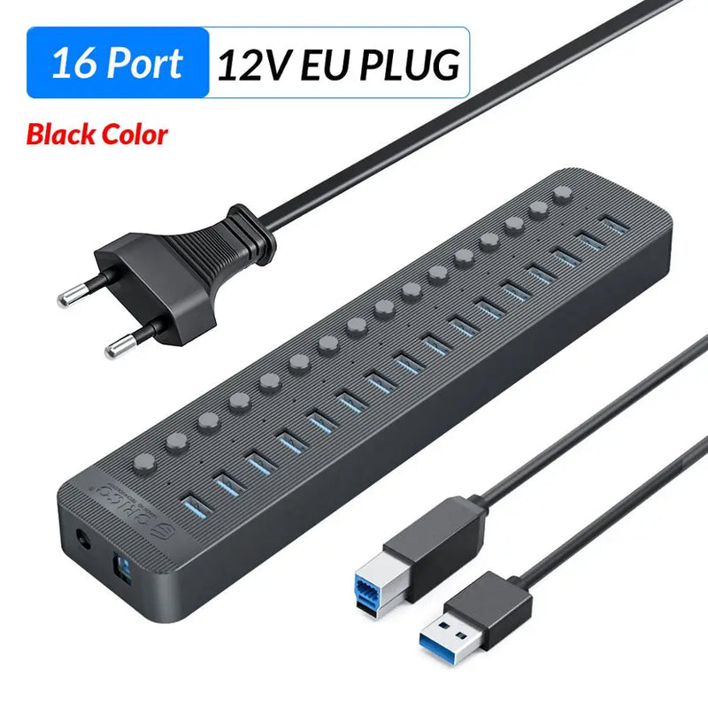 ORICO Industrial USB 3.0 HUB 7/10/13/16 ABS USB OTG Splitter On/Off Switch With 12V Power Adapter Support Charger For Computer