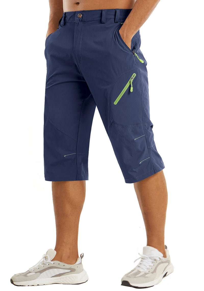 TACVASEN Below Knee Length Summer Waterproof Shorts Mens Quick Drying 3/4 Capri Pants Hiking Walking Sports Outdoor Nylon Shorts