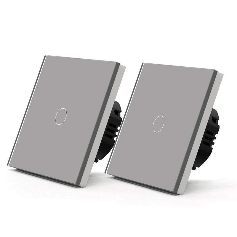Bseed 2Packs Touch Light Switch 1Gang 2Way Wall Power Switches Light Switches For Stairs Glass Panel Blue Backlight 240V