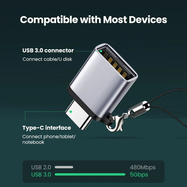 អាដាប់ទ័រ USB UGREEN ប្រភេទ C ទៅ USB 3.0 អាដាប់ទ័រ Thunderbolt 3 ប្រភេទ C អាដាប់ទ័រខ្សែ OTG សម្រាប់ Macbook Pro Air Samsung S10 S9 USB OTG