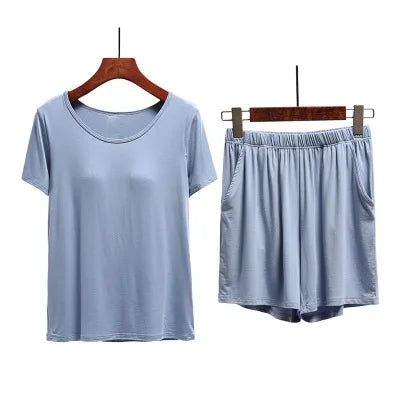 Summer Modal Cotton Pajamas Women Chest Pad Short Sleeve Shorts Set Female Home Clothes Sleepwear Pants Suit Pijama Mujer 3XL
