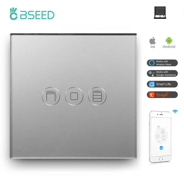 BSEED Wifi Roller Shutter Switch Smart Blind Switch Crystal Wall Touch Switches Wireless Control By Smart Life Tuya Alexa App