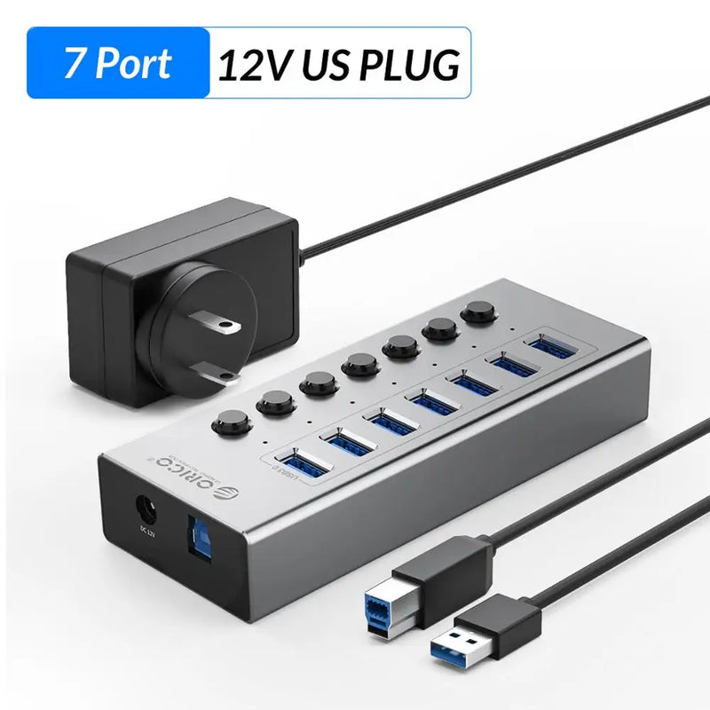 ORICO Industrial USB 3.0 HUB 7/10/13/16 Aluminum USB Splitter On/Off Switch With 12V Power Adapter Support Charging for Computer