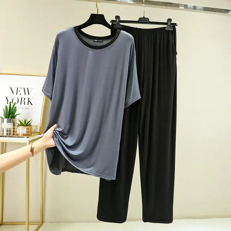 Pijamas De Mujer Plus Size Modal Pajamas Women New Short Sleeve Spring Summer Trousers Suit Soft Men's Sleepwear Set 4XL-6XL