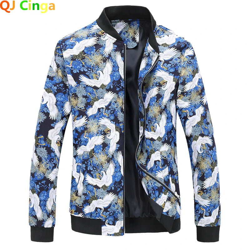 2026 New Baseball Collar Men's Long Sleeve Printed Jacket, Chinese Style Print Zipper Control Coat, Asian Size M-6XL.