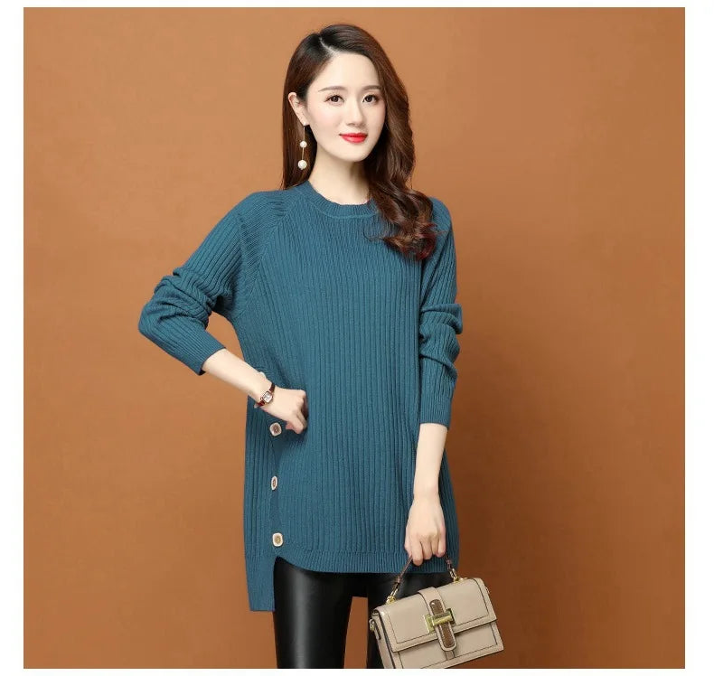 Fdfklak Spring Sweater 2026 New Women's Mid-Long Wild Loose Large-Size Autumn Winter Pullover Shirt Short Bottoming Dress
