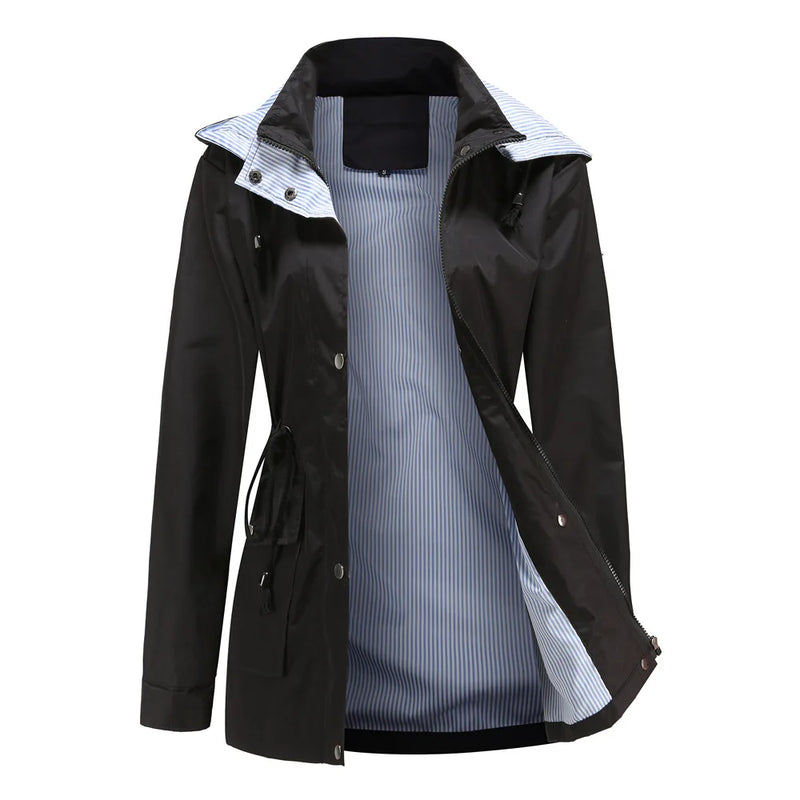 Purple Hooded Jacket for Spring 2026 Women's Office Fashion Women Outerwear Hat with Removable Waist Drawstring Water Proof